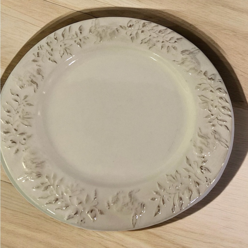 CMG Handmade Portuguese Embossed Bunny & Vines Dinner Plates Set Of 2